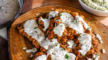 Chicken Fried Venison with Garlic Smashed Potatoes and Cracked Pepper Gravy